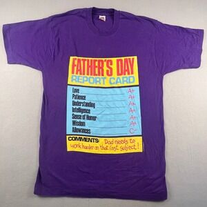 Vintage 90s Fathers Day T Shirt Men's XL Purple Report Card Gift Gag Dad Joke Ha